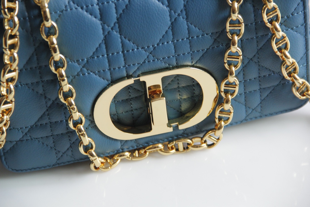 Small Dior Caro Bag Blue Supple Cannage Calfskin